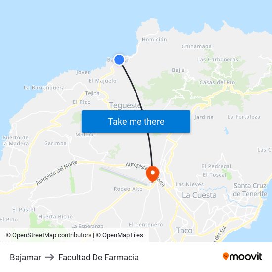 Bajamar to Facultad De Farmacia map