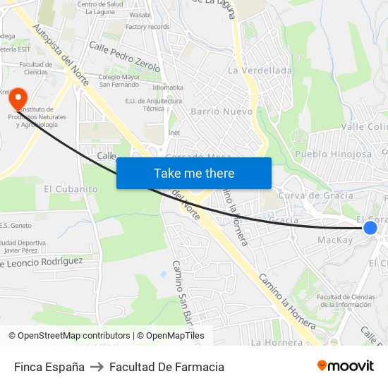 Finca España to Facultad De Farmacia map