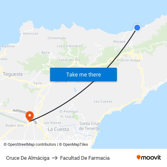 Cruce De Almáciga to Facultad De Farmacia map