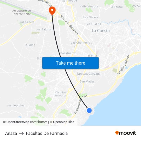 Añaza to Facultad De Farmacia map