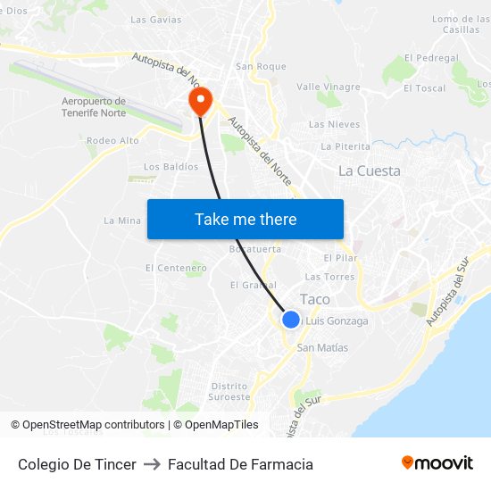 Colegio De Tincer to Facultad De Farmacia map
