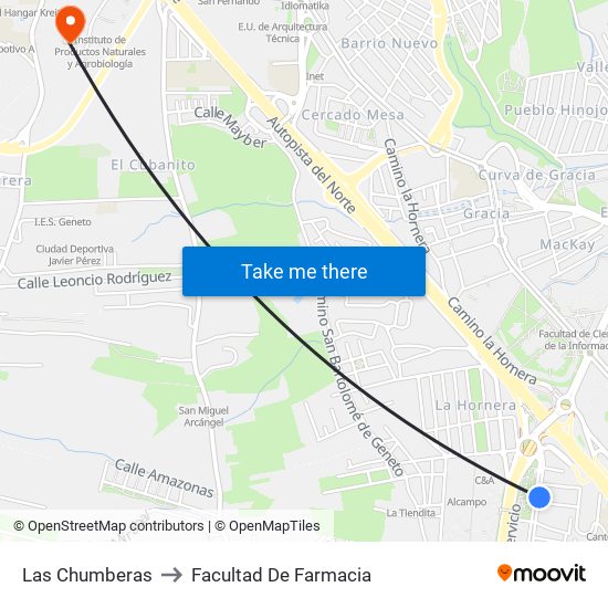 Las Chumberas to Facultad De Farmacia map
