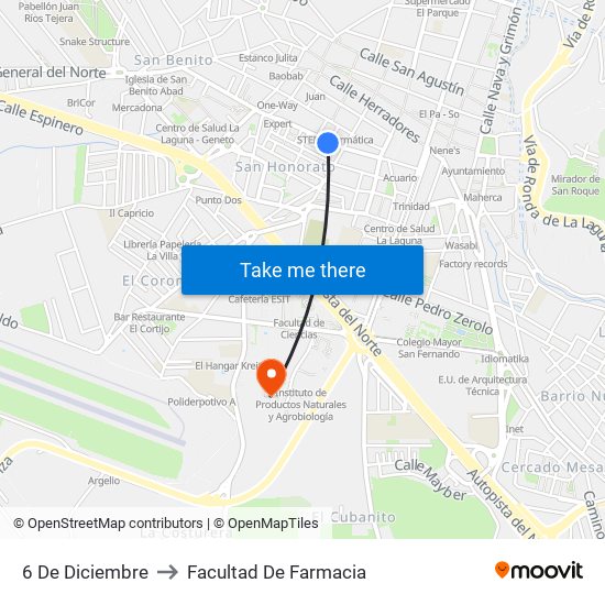 6 De Diciembre to Facultad De Farmacia map