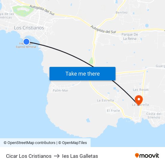 Cicar Los Cristianos to Ies Las Galletas map