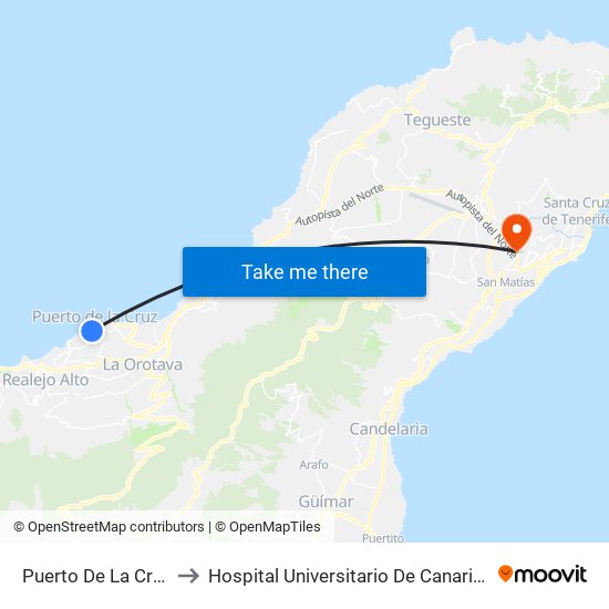 Puerto De La Cruz to Hospital Universitario De Canarias map
