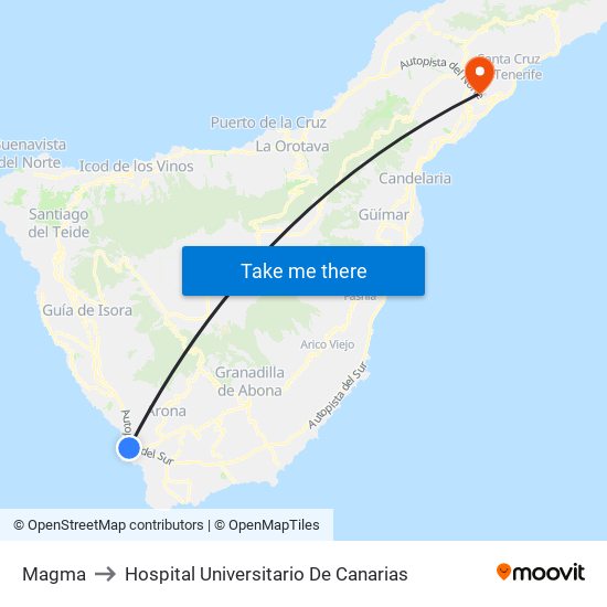 Magma to Hospital Universitario De Canarias map