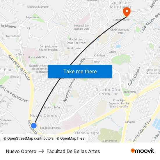 Nuevo Obrero to Facultad De Bellas Artes map