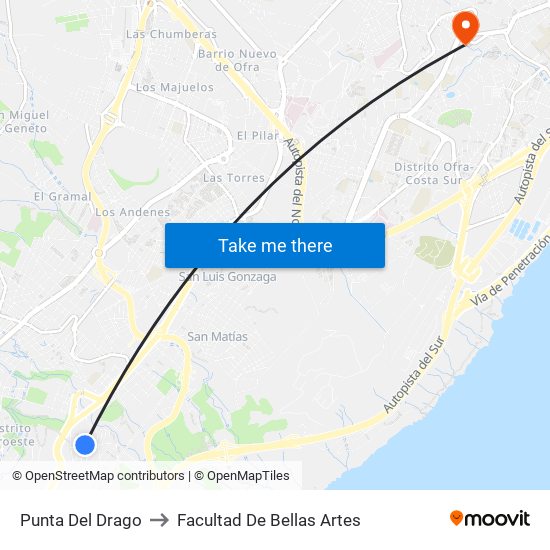 Punta Del Drago to Facultad De Bellas Artes map