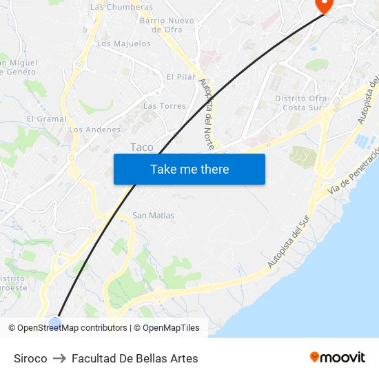 Siroco to Facultad De Bellas Artes map