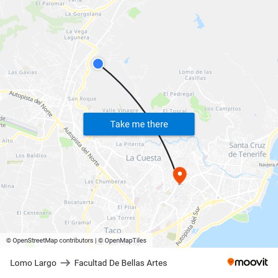 Lomo Largo to Facultad De Bellas Artes map