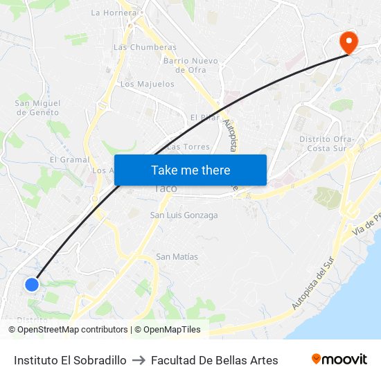 Instituto El Sobradillo to Facultad De Bellas Artes map