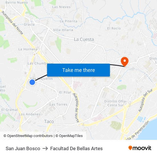 San Juan Bosco to Facultad De Bellas Artes map
