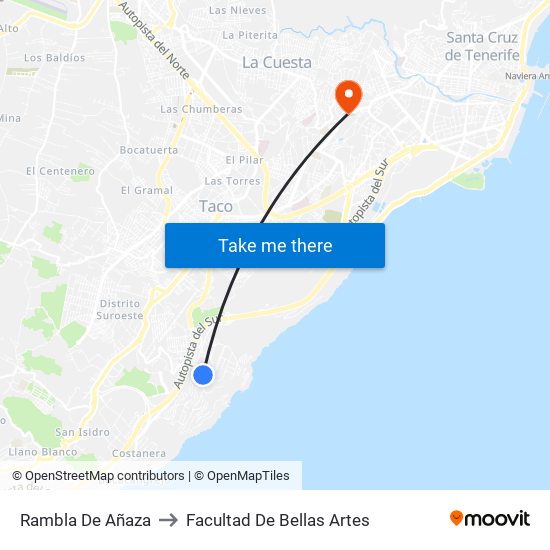 Rambla De Añaza to Facultad De Bellas Artes map