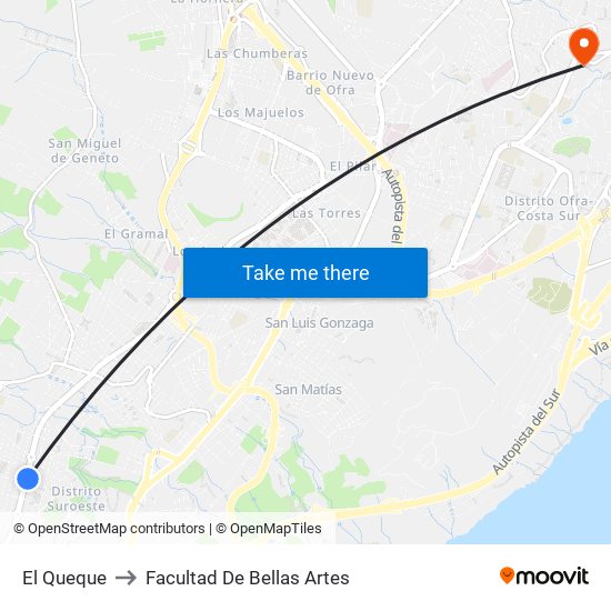 El Queque to Facultad De Bellas Artes map