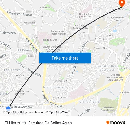 El Hierro to Facultad De Bellas Artes map