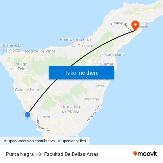 Punta Negra to Facultad De Bellas Artes map