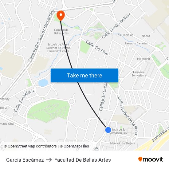 García Escámez to Facultad De Bellas Artes map