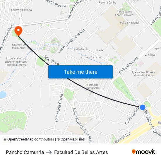 Pancho Camurria to Facultad De Bellas Artes map