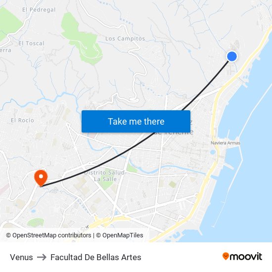 Venus to Facultad De Bellas Artes map