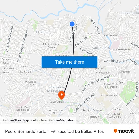 Pedro Bernardo Fortall to Facultad De Bellas Artes map