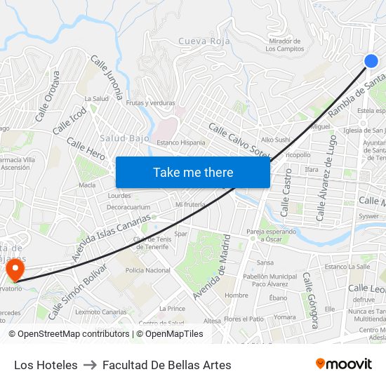 Los Hoteles to Facultad De Bellas Artes map