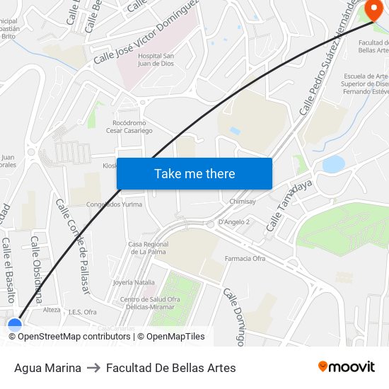 Agua Marina to Facultad De Bellas Artes map