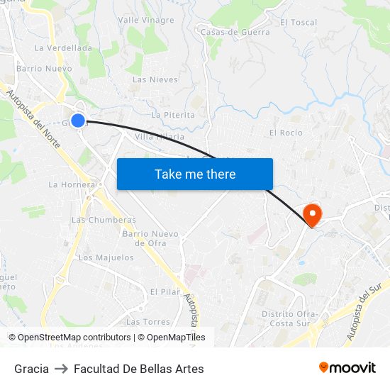 Gracia to Facultad De Bellas Artes map