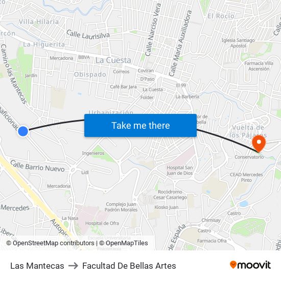 Las Mantecas to Facultad De Bellas Artes map