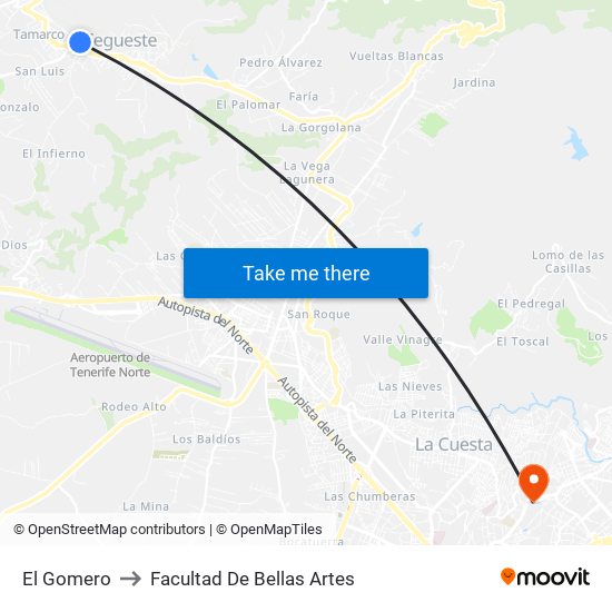 El Gomero to Facultad De Bellas Artes map