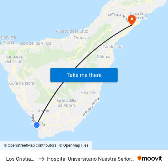 Los Cristianos  (T) to Hospital Universitario Nuestra Señora De Candelaria map