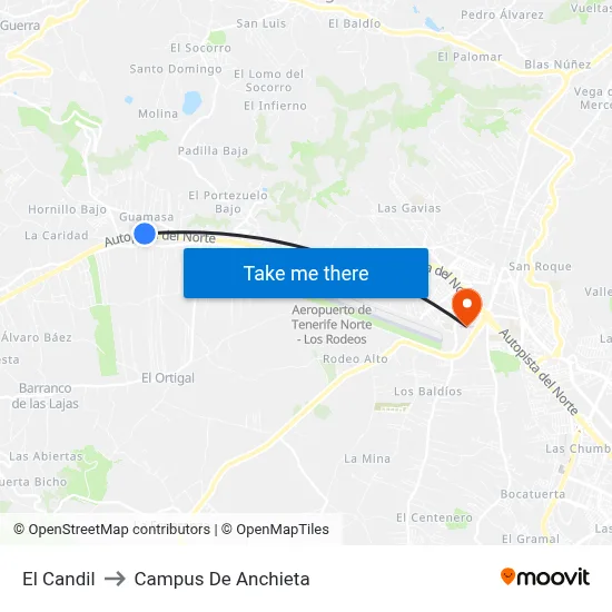 El Candil to Campus De Anchieta map