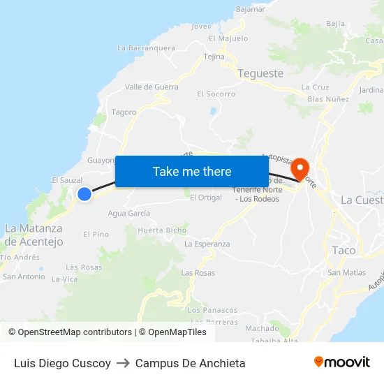 Luis Diego Cuscoy to Campus De Anchieta map