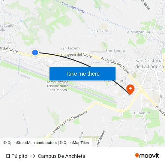 El Púlpito to Campus De Anchieta map