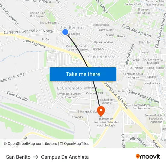 San Benito to Campus De Anchieta map
