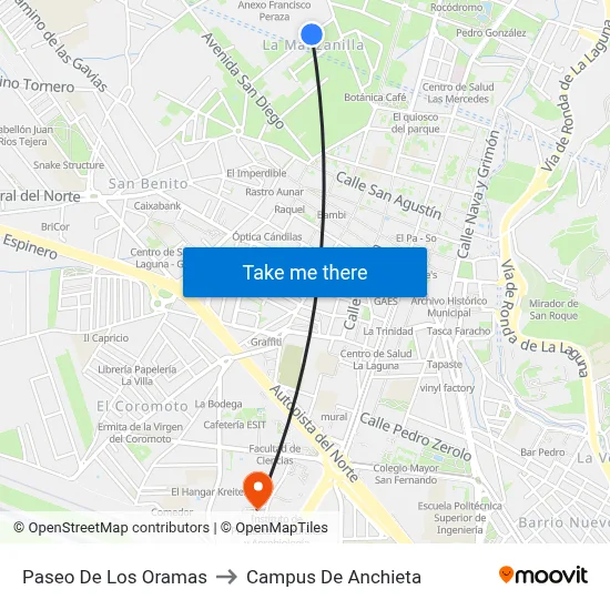 Paseo De Los Oramas to Campus De Anchieta map