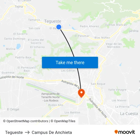 Tegueste to Campus De Anchieta map