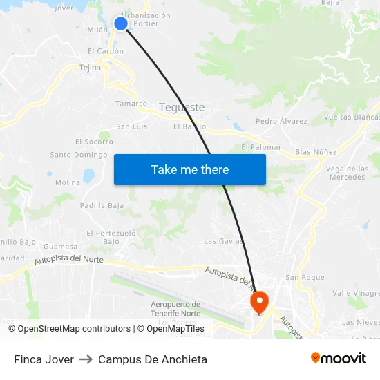 Finca Jover to Campus De Anchieta map