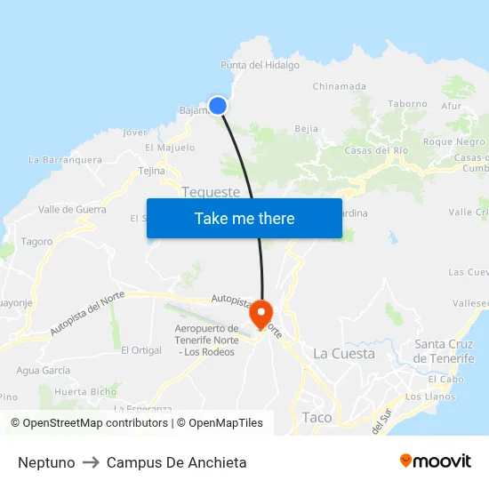Neptuno to Campus De Anchieta map