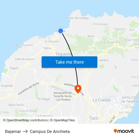 Bajamar to Campus De Anchieta map