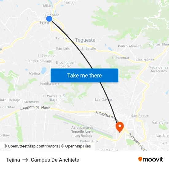 Tejina to Campus De Anchieta map