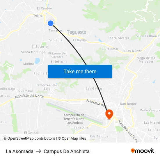 La Asomada to Campus De Anchieta map