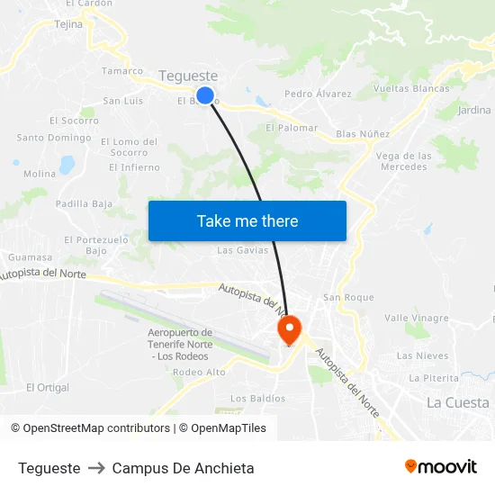 Tegueste to Campus De Anchieta map