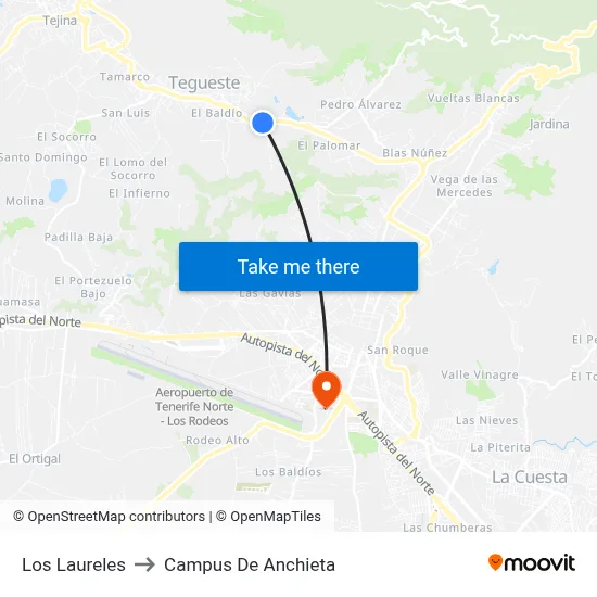 Los Laureles to Campus De Anchieta map