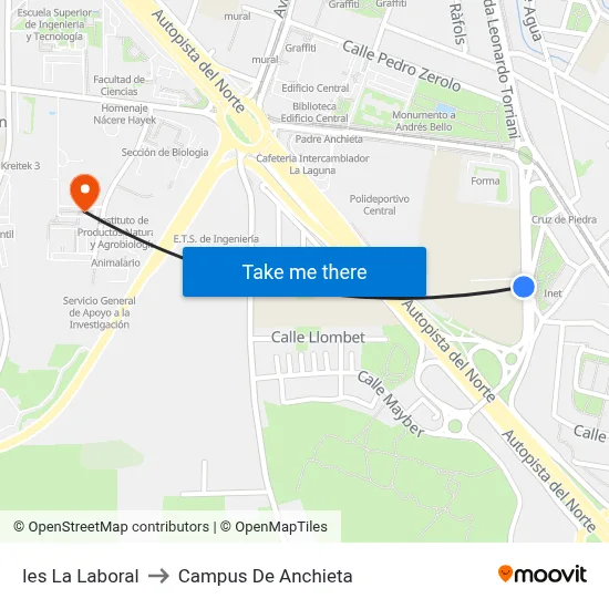 Ies La Laboral to Campus De Anchieta map