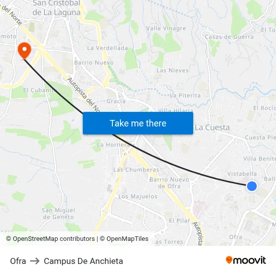 Ofra to Campus De Anchieta map