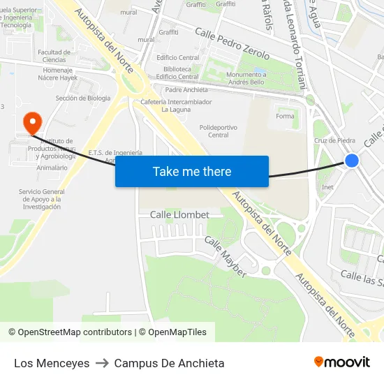 Los Menceyes to Campus De Anchieta map