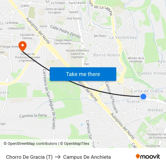 Chorro De Gracia (T) to Campus De Anchieta map