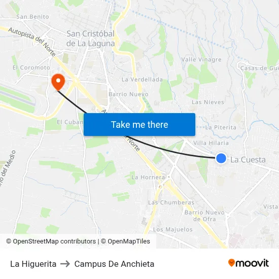 La Higuerita to Campus De Anchieta map
