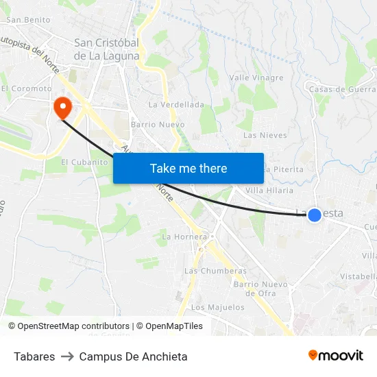 Tabares to Campus De Anchieta map