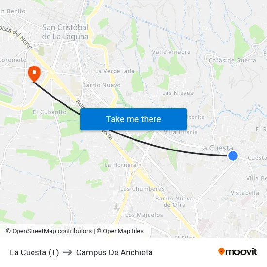 La Cuesta (T) to Campus De Anchieta map